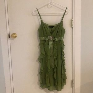 BCBG Green Silk Dress with Rhinestone Appliqué (2)